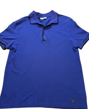Versace Collection Polo Shirt Mens M Blue V800499S Medusa Logo Cotton Pique